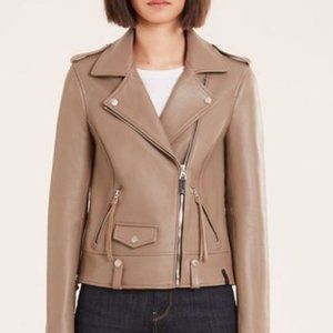 NWT Rudsak real Leather biker/moto jacket neutral camel tan dove sz Small